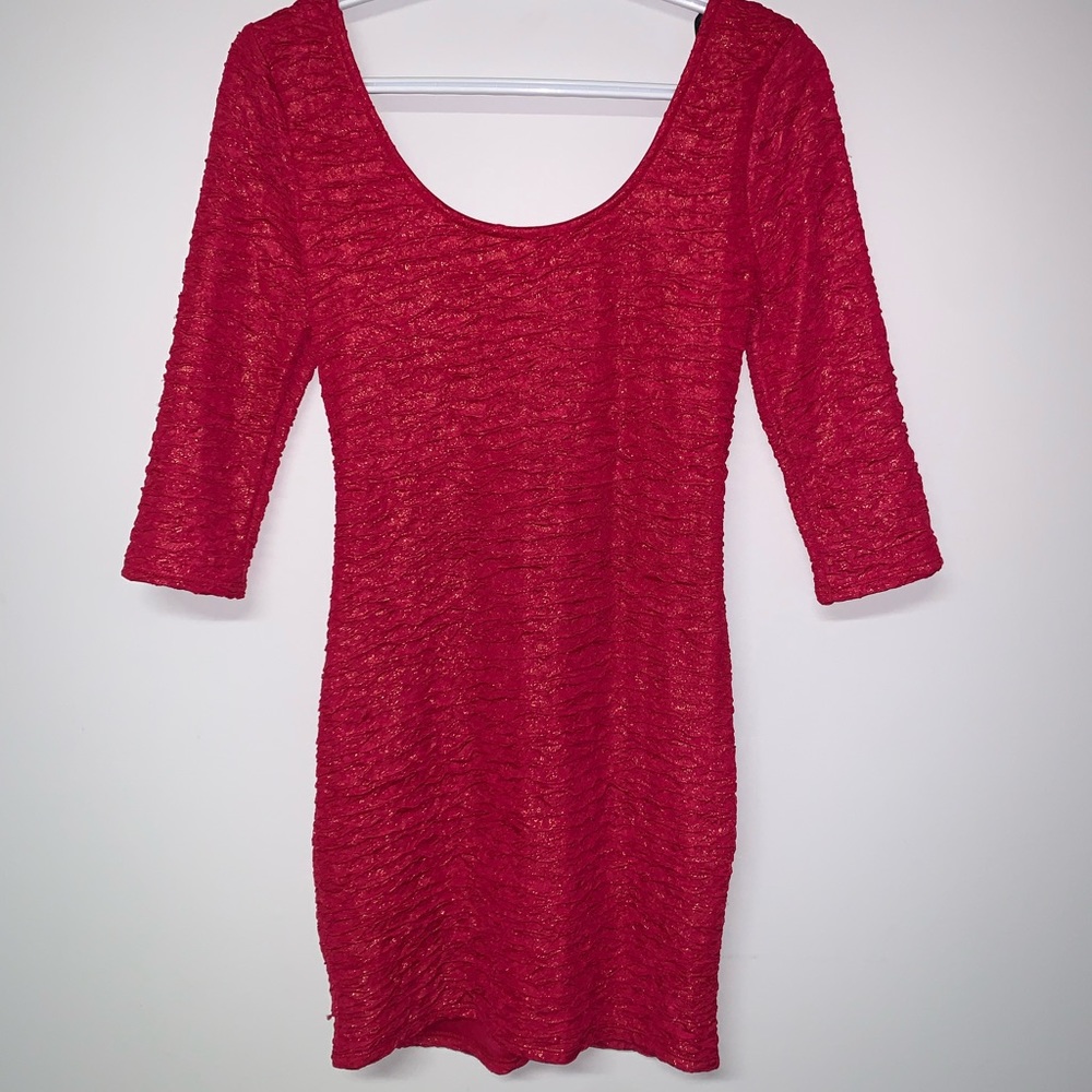 🆕 Material Girl- Red/Gold Shimmery Sparkly Ruched Dress